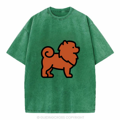 Chow Chow - Red fluffy flat side profile - Vintage T-shirt - Forest Mist(Green)