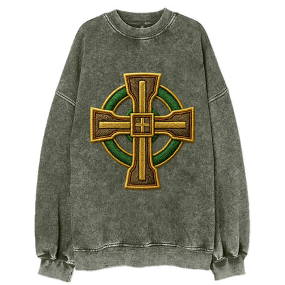 Durrow Cross - Vintage Sweatshirt - Forest Mist(Green)