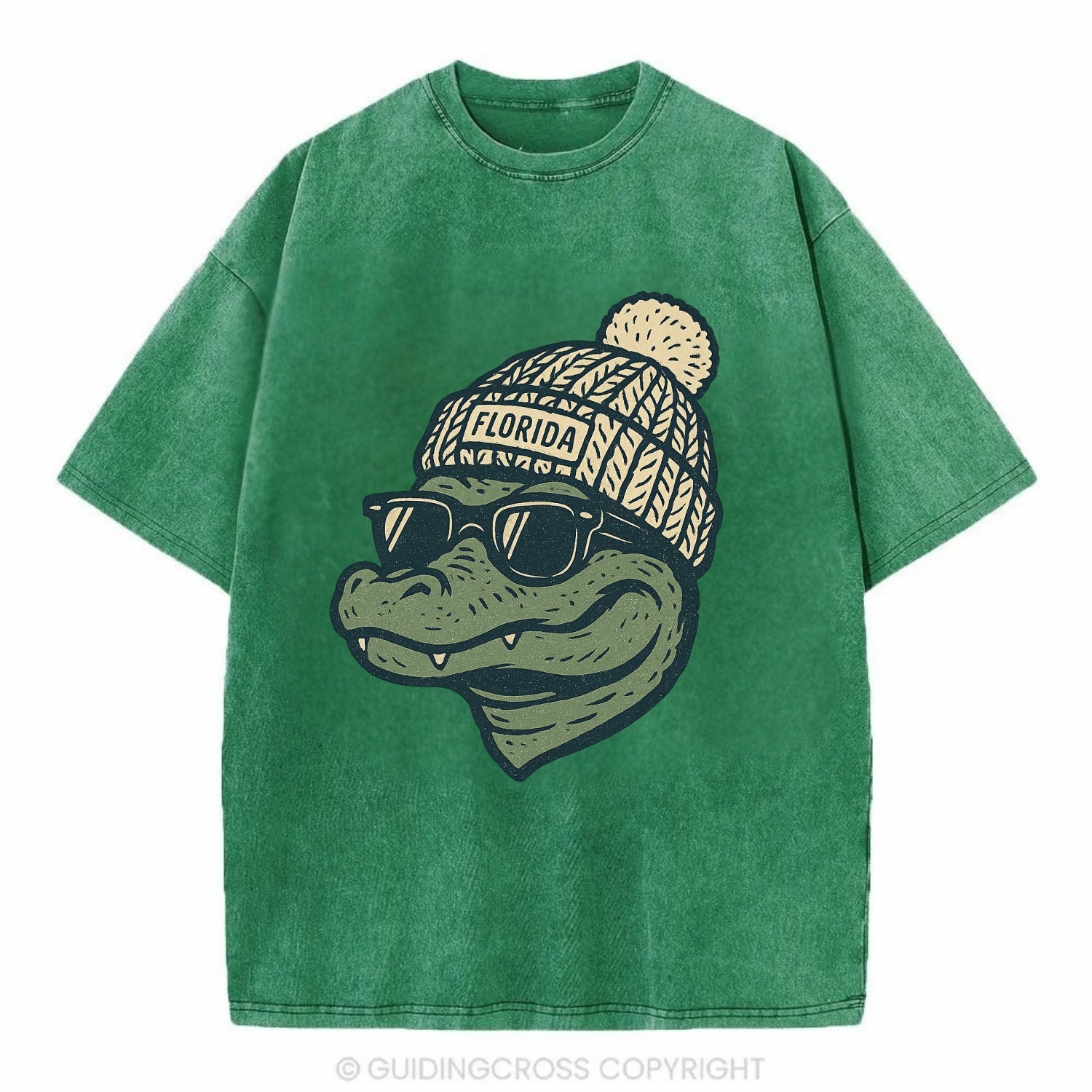 Gainesville Gator wearing Florida beanie - Vintage T-shirt - Forest Mist(Green)