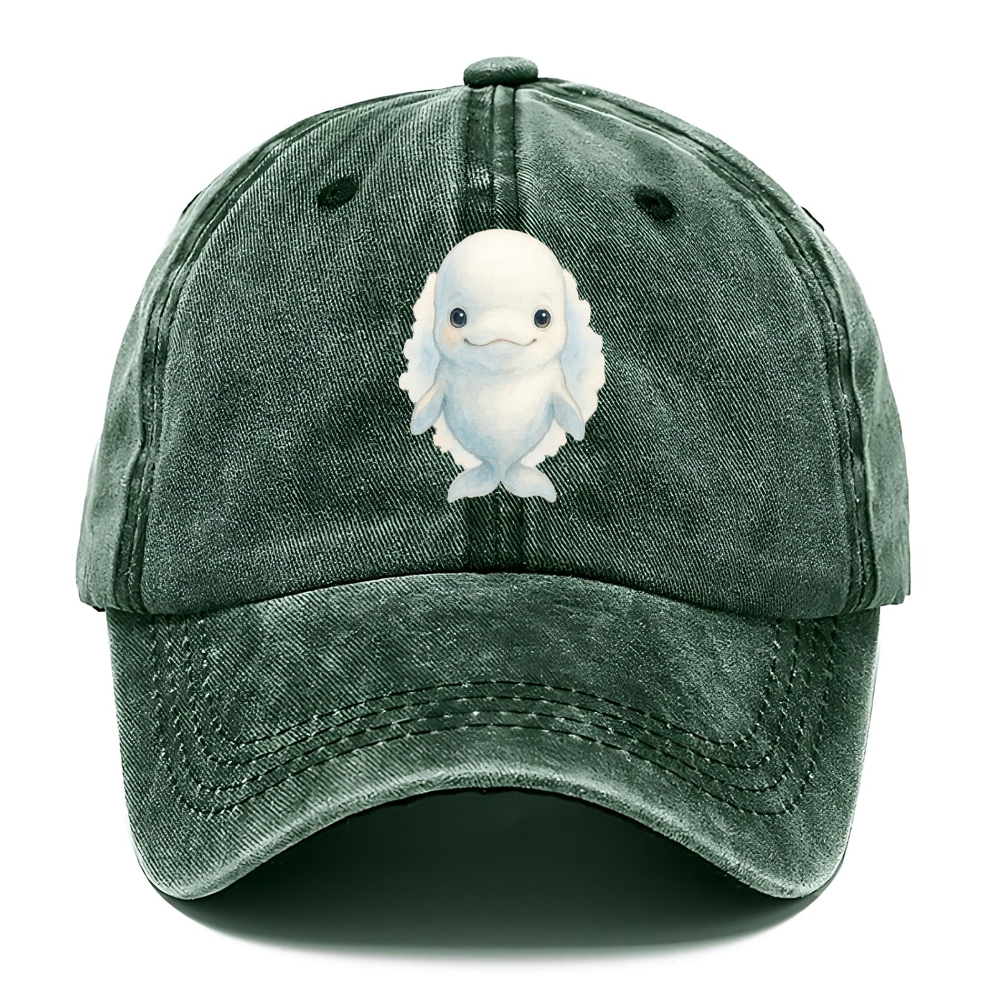 Baby Beluga Whale - pure white, rounded forehead, small eyes with big personality, - Classic Cap - Forest Mist(Green)