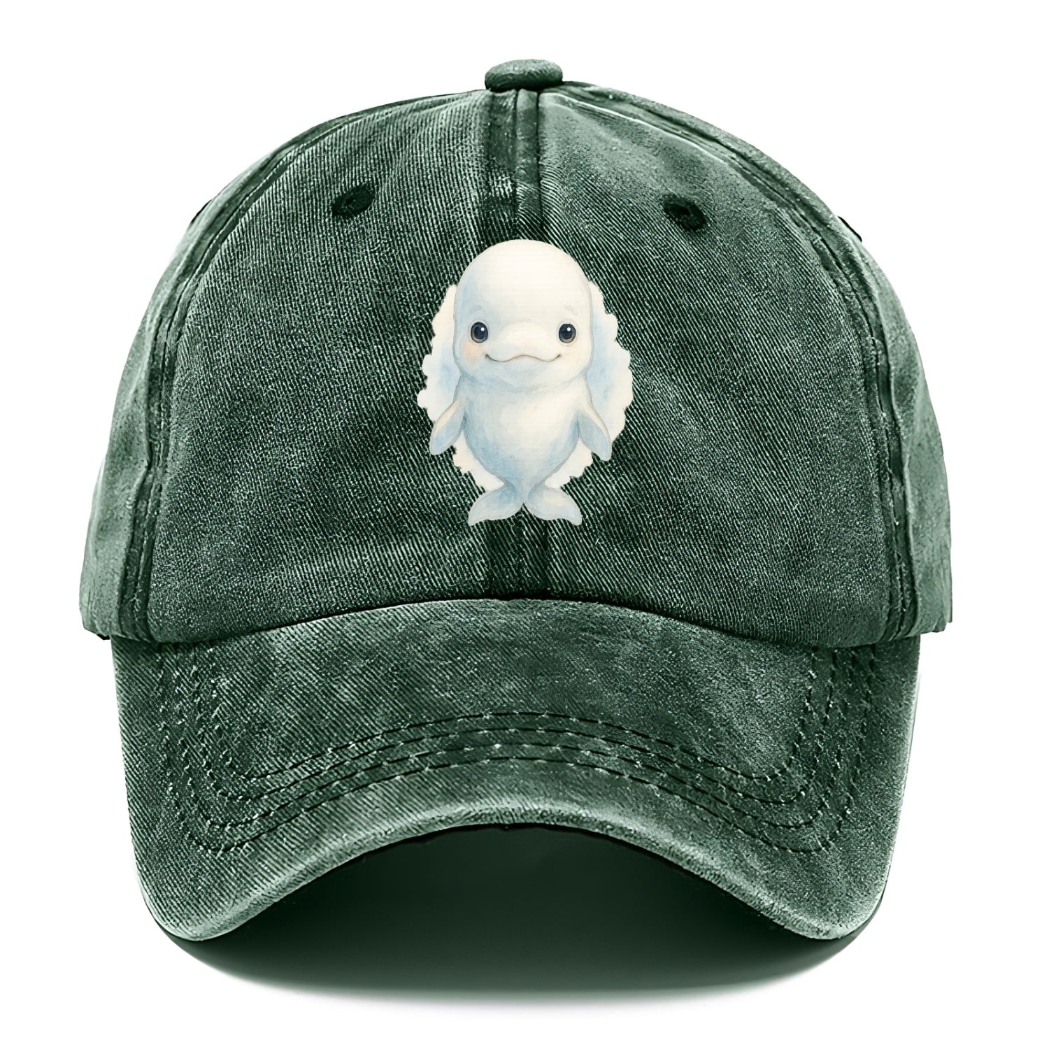 Baby Beluga Whale - pure white, rounded forehead, small eyes with big personality, - Classic Cap - Forest Mist(Green)
