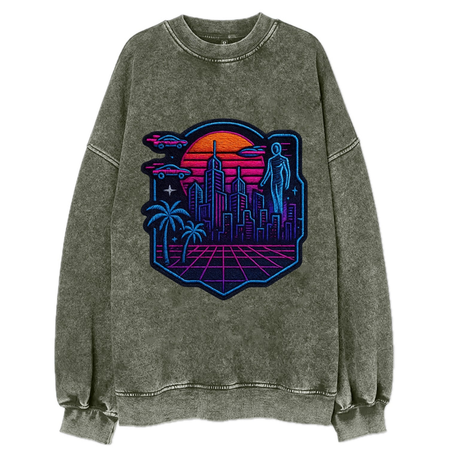 Cyberpunk City - Vintage Sweatshirt - Forest Mist(Green)