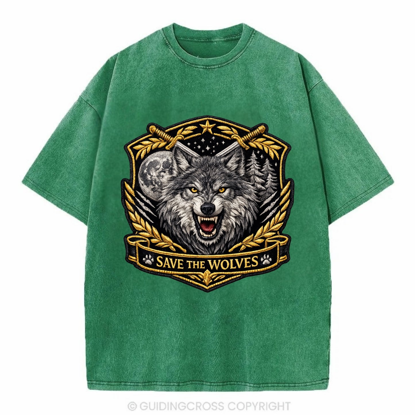 SAVE THE WOLVES - wolf moon in gray , predator protection - Vintage T-shirt - Forest Mist(Green)