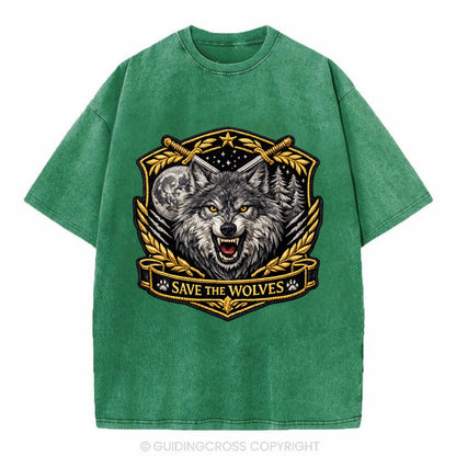 SAVE THE WOLVES - wolf moon in gray , predator protection - Vintage T-shirt - Forest Mist(Green)