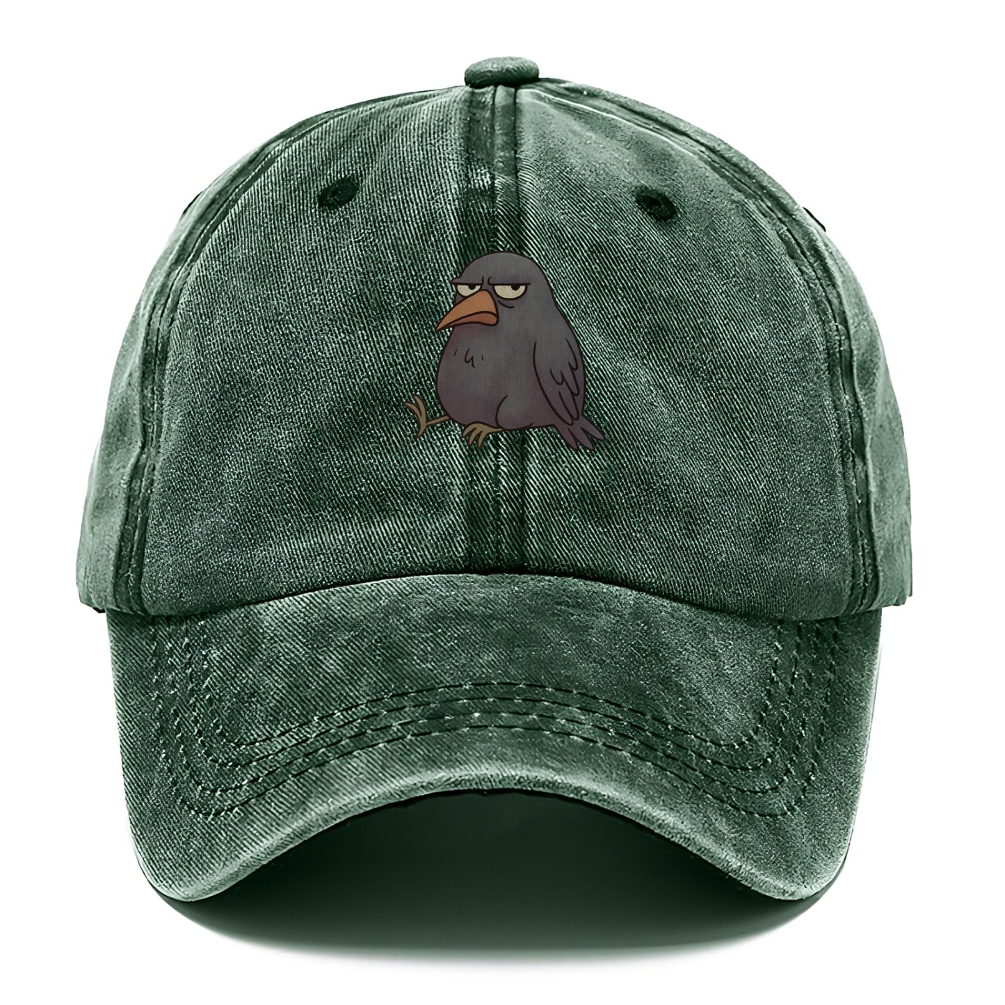 THE CROW JUDGES SILENTLY | Black crow with disapproving look - Classic Cap - Forest Mist(Green)