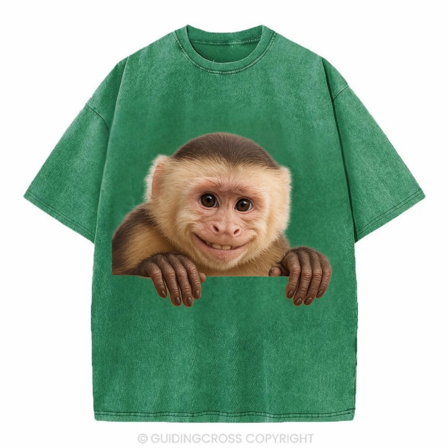 Capuchin Monkey  - Vintage T-shirt - Forest Mist(Green)