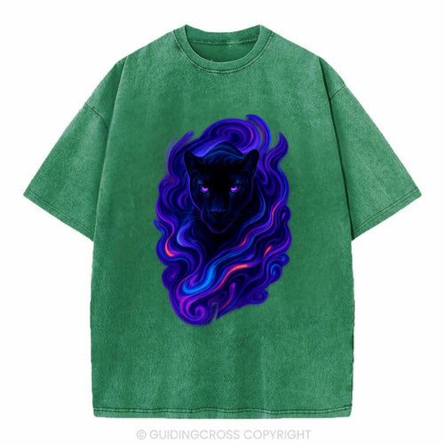 Sleek black panther emerging from swirls of deep purple and electric blue, - Vintage T-shirt