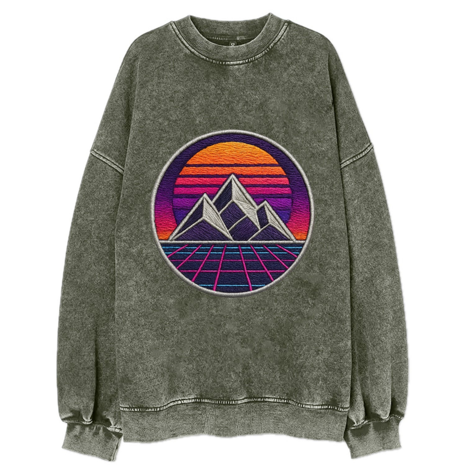 Retrowave Mountains - Vintage Sweatshirt - Forest Mist(Green)