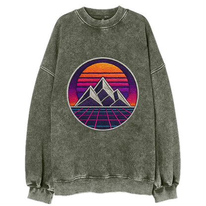 Retrowave Mountains - Vintage Sweatshirt - Forest Mist(Green)