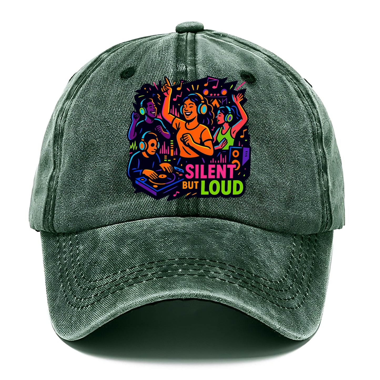 Silent disco dancers with glowing headphones - "Silent But Loud" - unique concert - Classic Cap - Forest Mist(Green)
