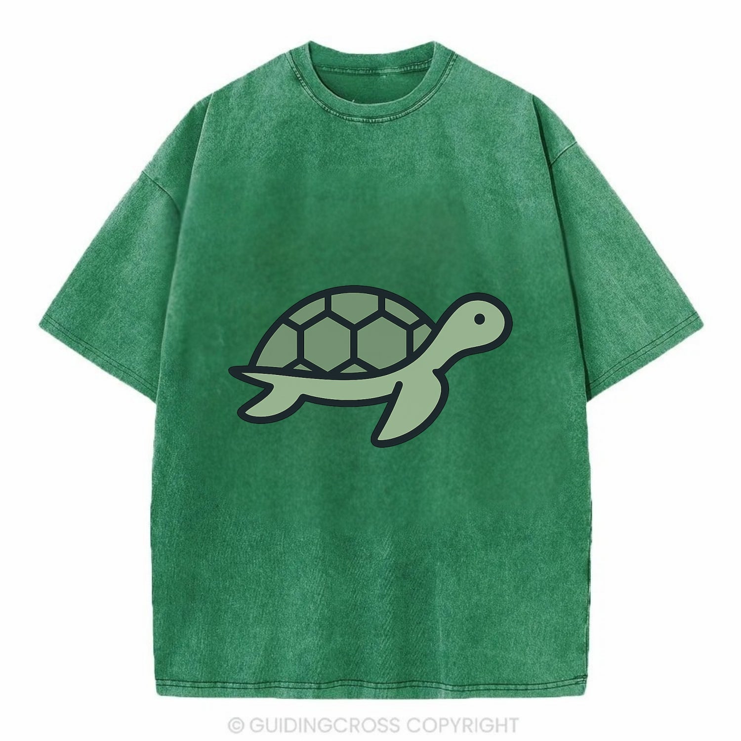 Sea Turtle - Green with shell pattern flat side profile - Vintage T-shirt - Forest Mist(Green)