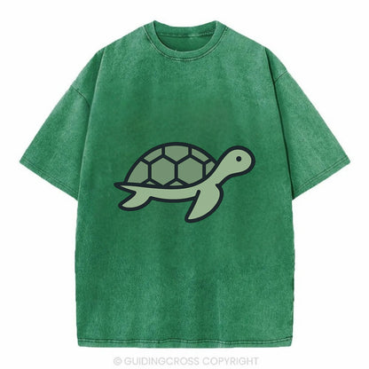 Sea Turtle - Green with shell pattern flat side profile - Vintage T-shirt - Forest Mist(Green)