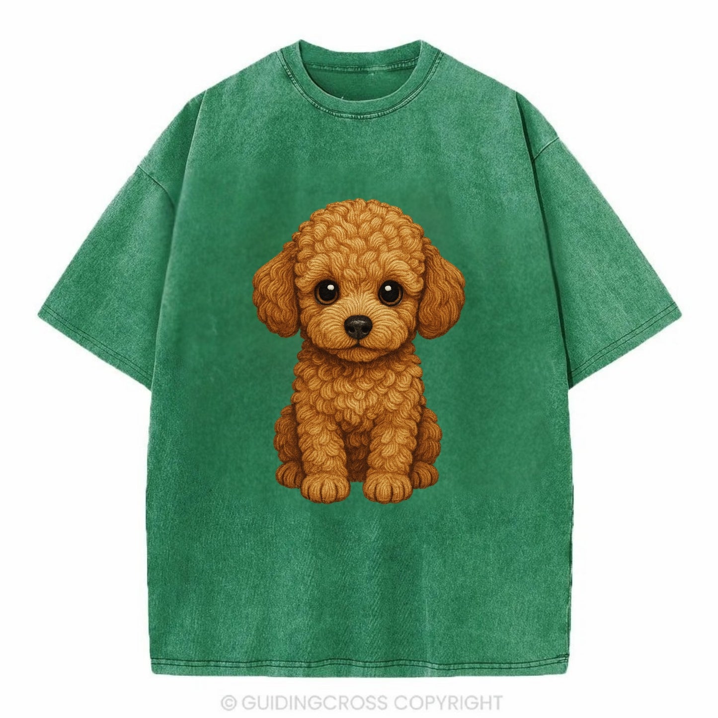 Baby Poodle Puppy - curly fluffy coat, intelligent eyes, elegant snout, - Vintage T-shirt - Forest Mist(Green)