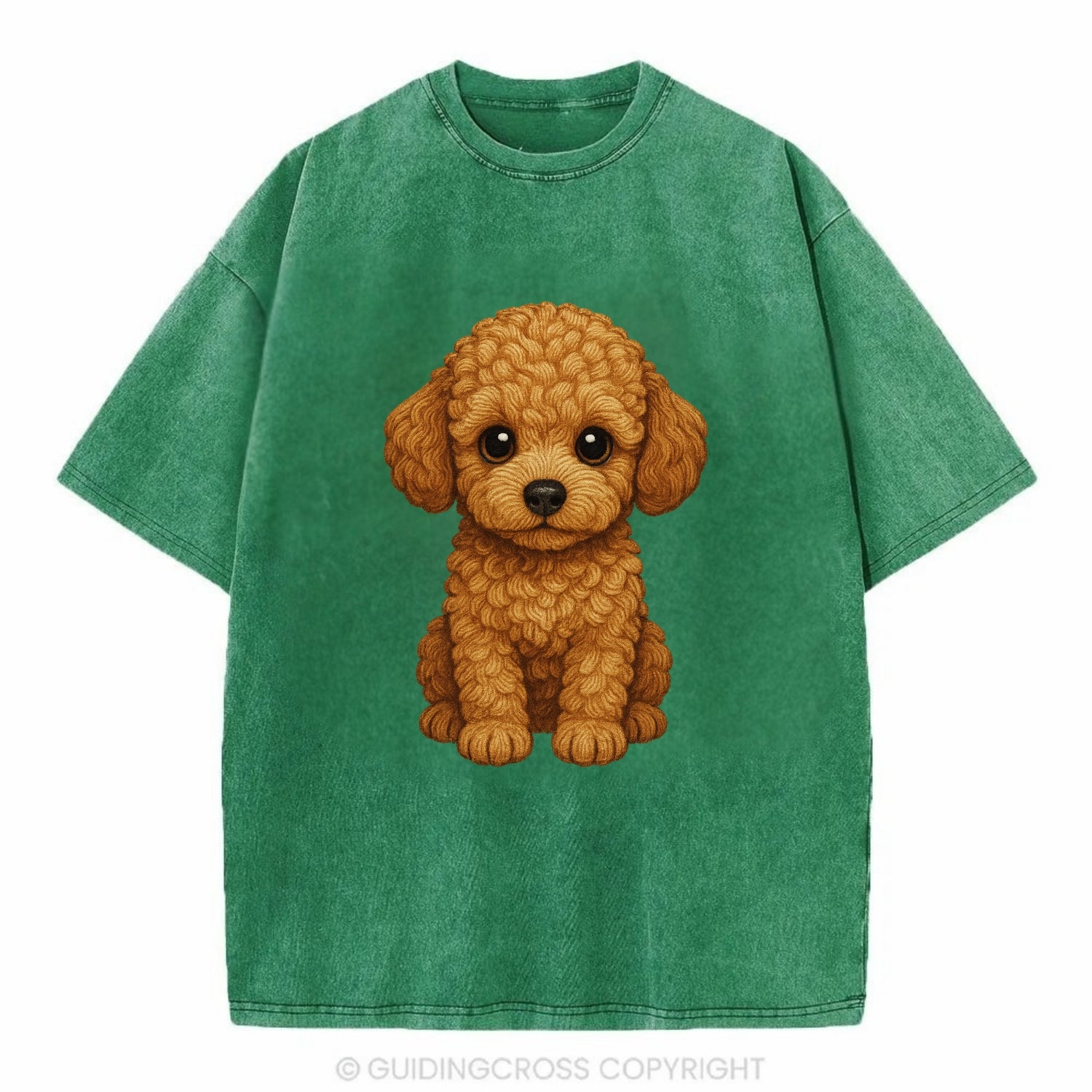 Baby Poodle Puppy - curly fluffy coat, intelligent eyes, elegant snout, - Vintage T-shirt - Forest Mist(Green)