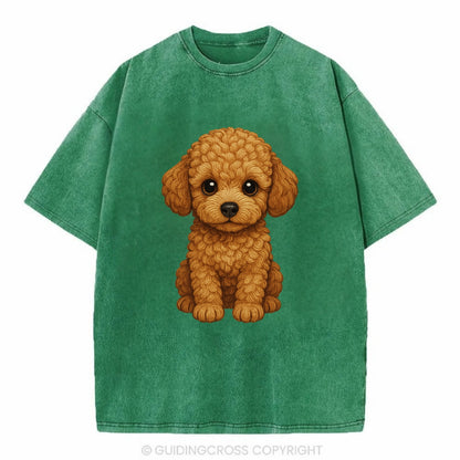 Baby Poodle Puppy - curly fluffy coat, intelligent eyes, elegant snout, - Vintage T-shirt - Forest Mist(Green)