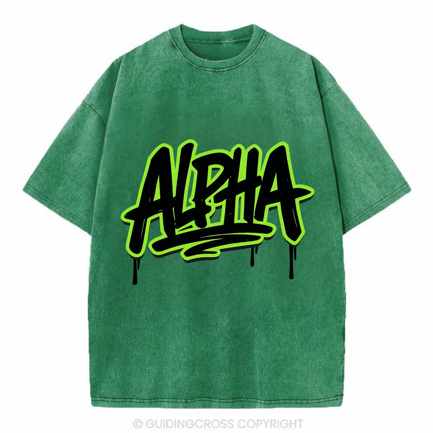 Bold typography design - "ALPHA" - leader of the pack - Vintage T-shirt - Forest Mist(Green)