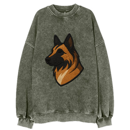Belgian Tervuren - Fawn with black overlay embroidered design - Vintage Sweatshirt - Forest Mist(Green)