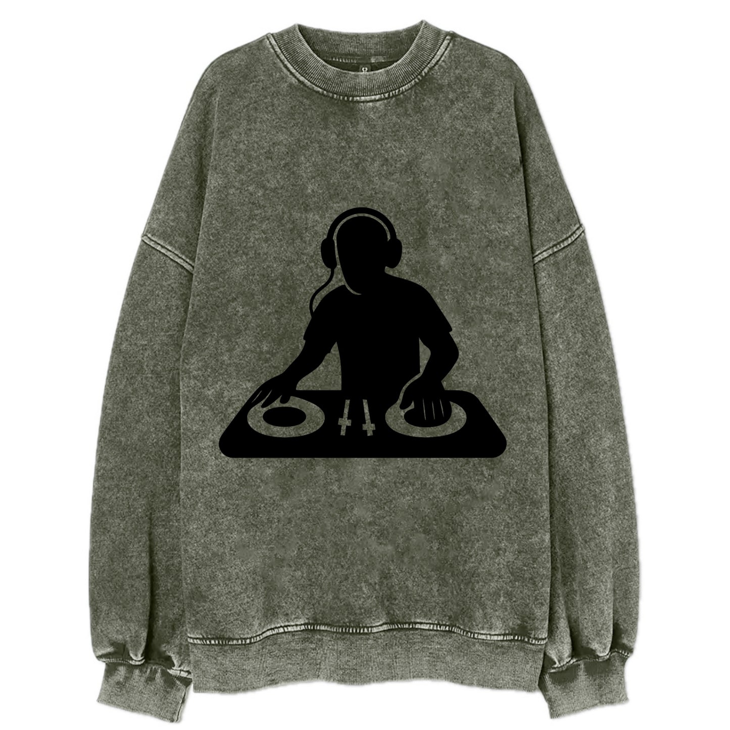 DJ with turntables and headphones - Vintage Sweatshirt - Forest Mist(Green)
