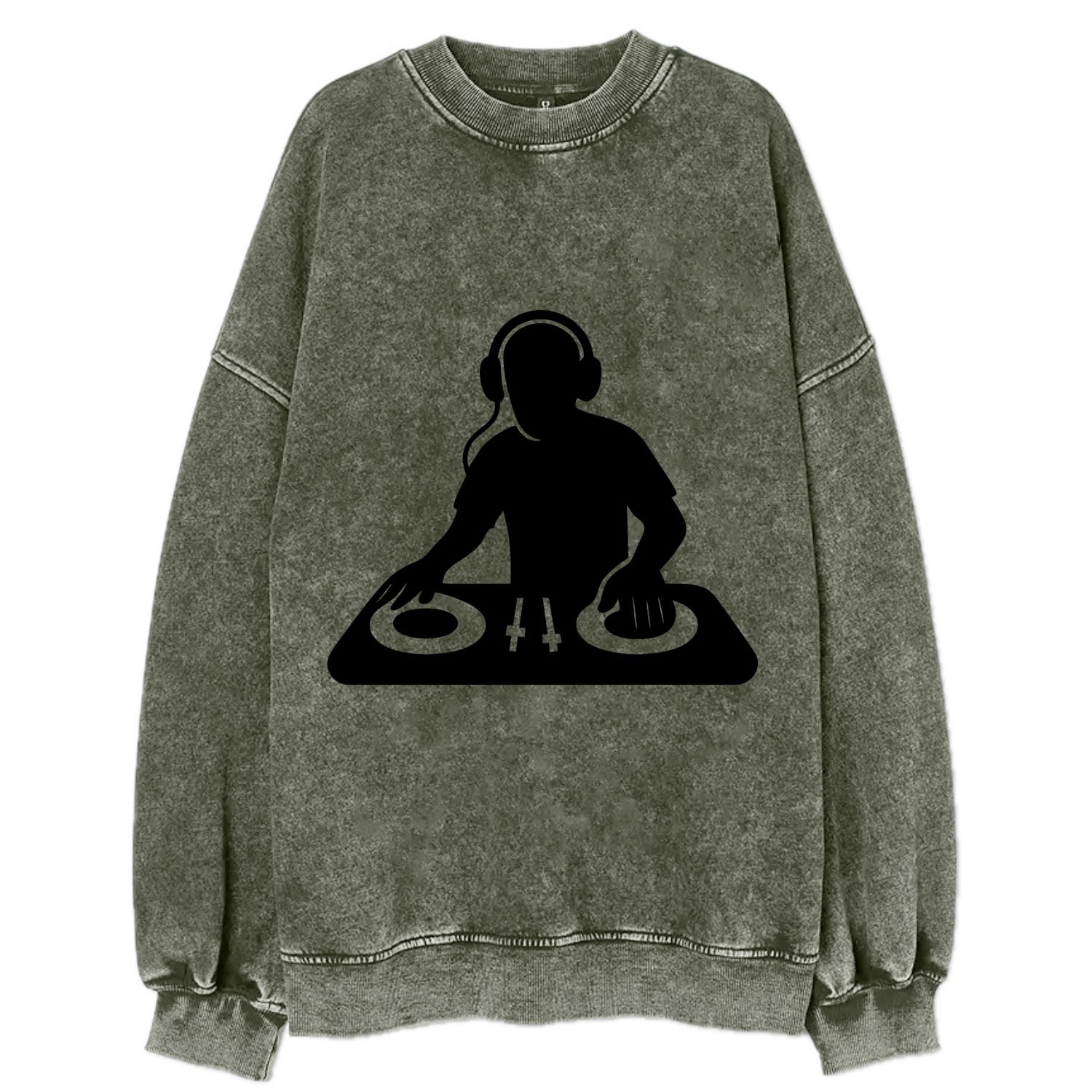 DJ with turntables and headphones - Vintage Sweatshirt - Forest Mist(Green)