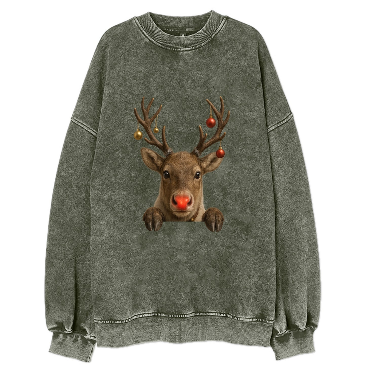 Christmas Reindeer  - Vintage Sweatshirt - Forest Mist(Green)