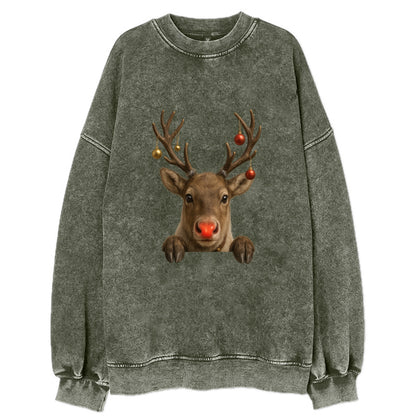 Christmas Reindeer  - Vintage Sweatshirt - Forest Mist(Green)