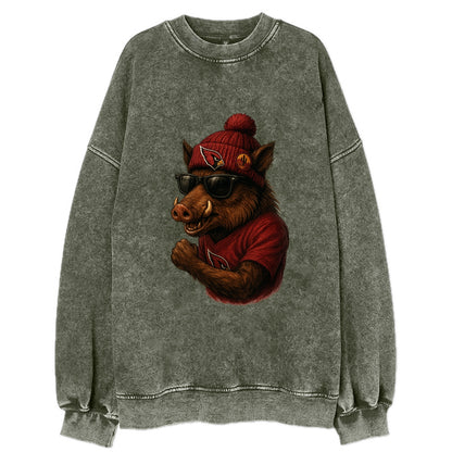 Arizona Javelina wearing Cardinals beanie with desert patch and wayfarer - Vintage Sweatshirt - Forest Mist(Green)