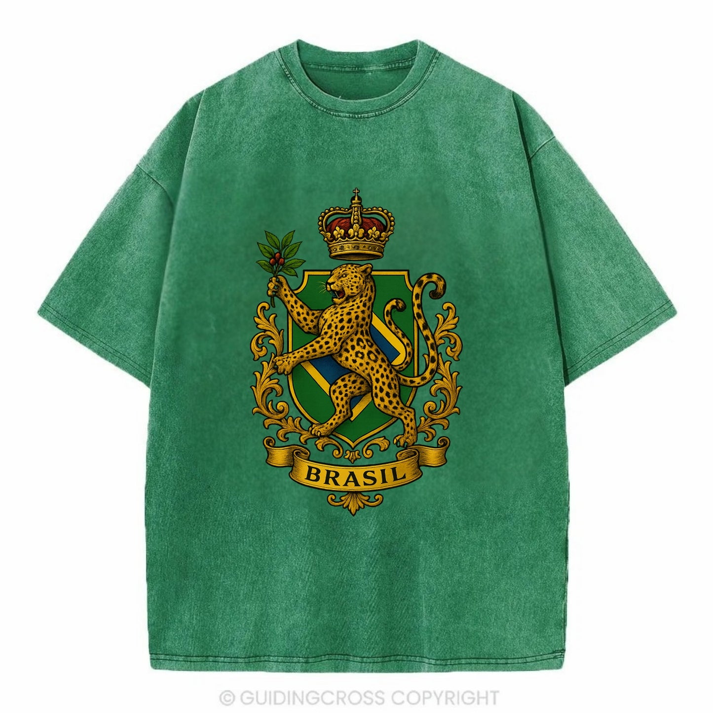Brazil Jaguar Emblem  - Vintage T-shirt - Forest Mist(Green)