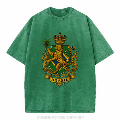 Brazil Jaguar Emblem  - Vintage T-shirt - Forest Mist(Green)
