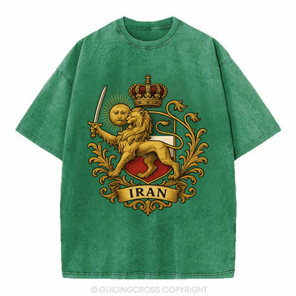 Royal Iran Coat Of Arms - Vintage T-shirt - Forest Mist(Green)