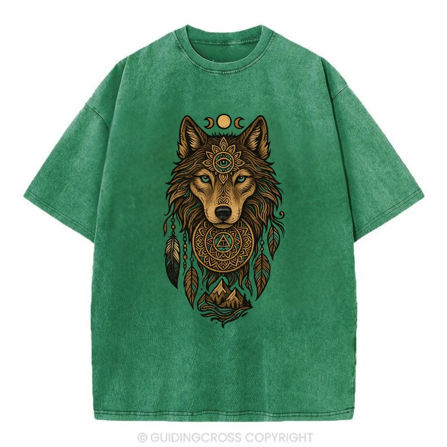 Tattoo Wolf Flash  - Vintage T-shirt - Forest Mist(Green)
