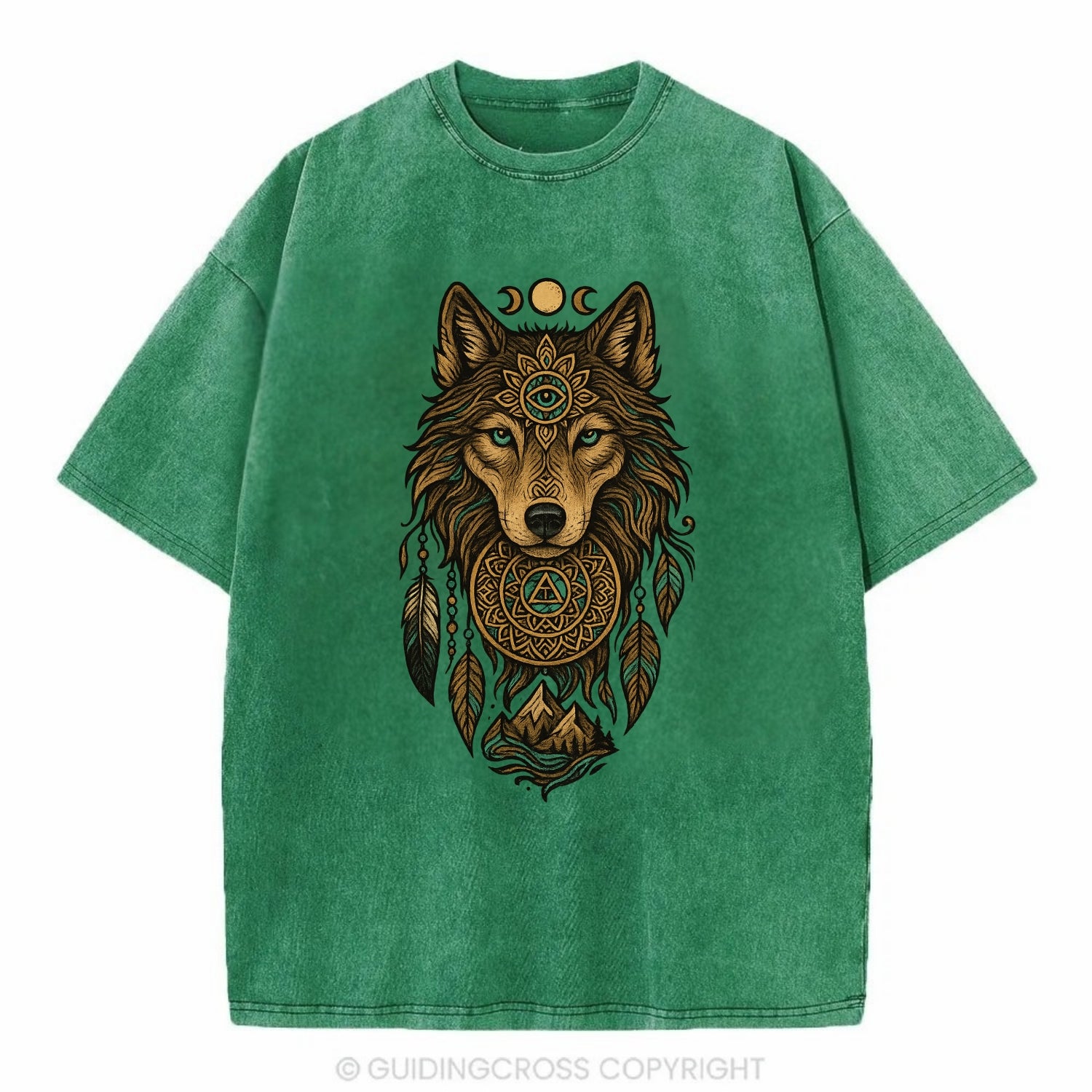 Tattoo Wolf Flash  - Vintage T-shirt - Forest Mist(Green)