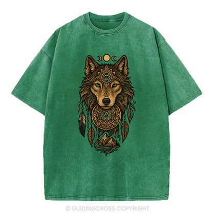 Tattoo Wolf Flash  - Vintage T-shirt - Forest Mist(Green)