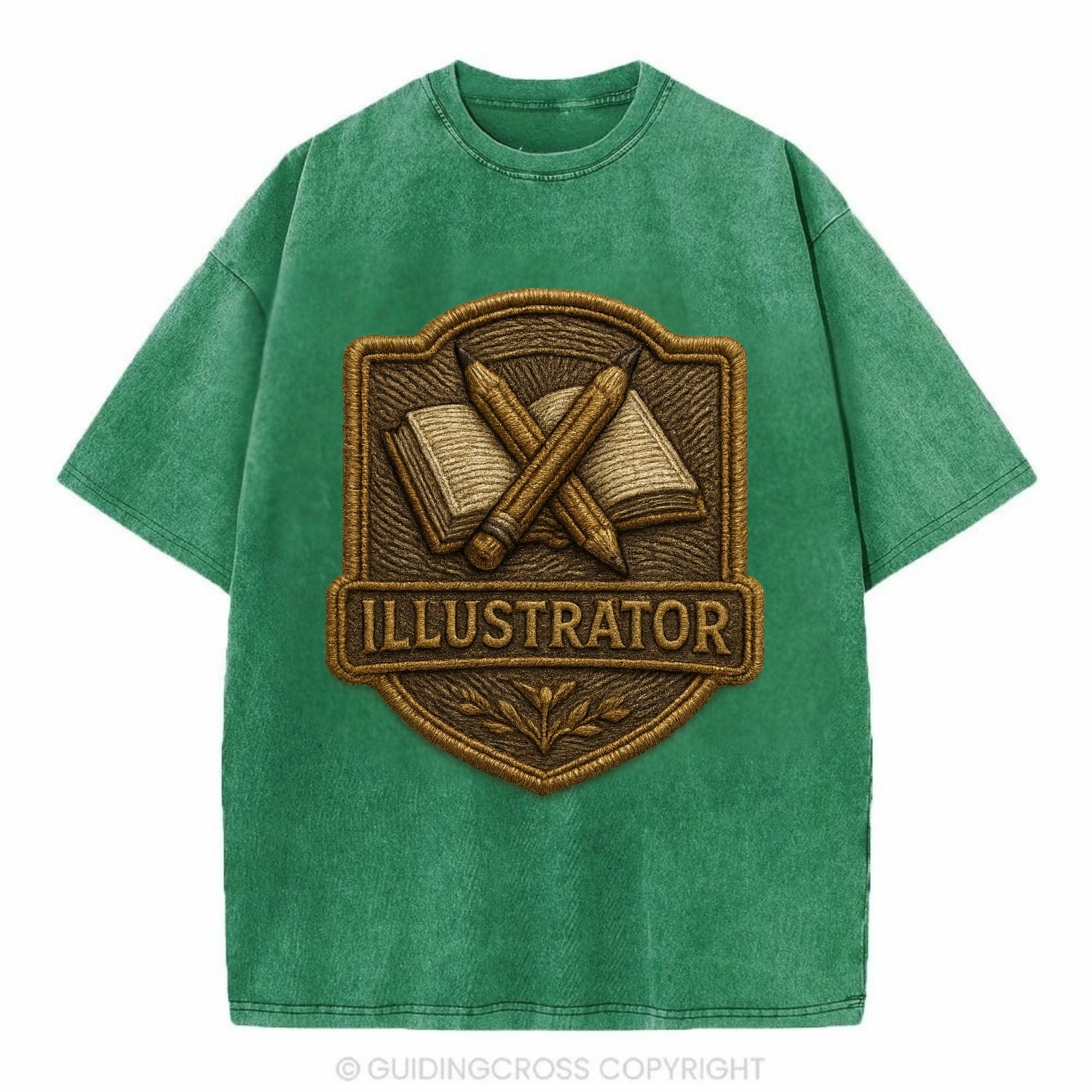 Pencils and sketchbook - illustrator badge - Vintage T-shirt - Forest Mist(Green)