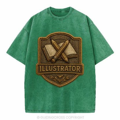 Pencils and sketchbook - illustrator badge - Vintage T-shirt - Forest Mist(Green)
