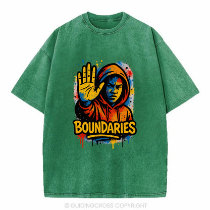 Person holding up hand in "stop" gesture - setting boundaries concept, - Vintage T-shirt - Forest Mist(Green)