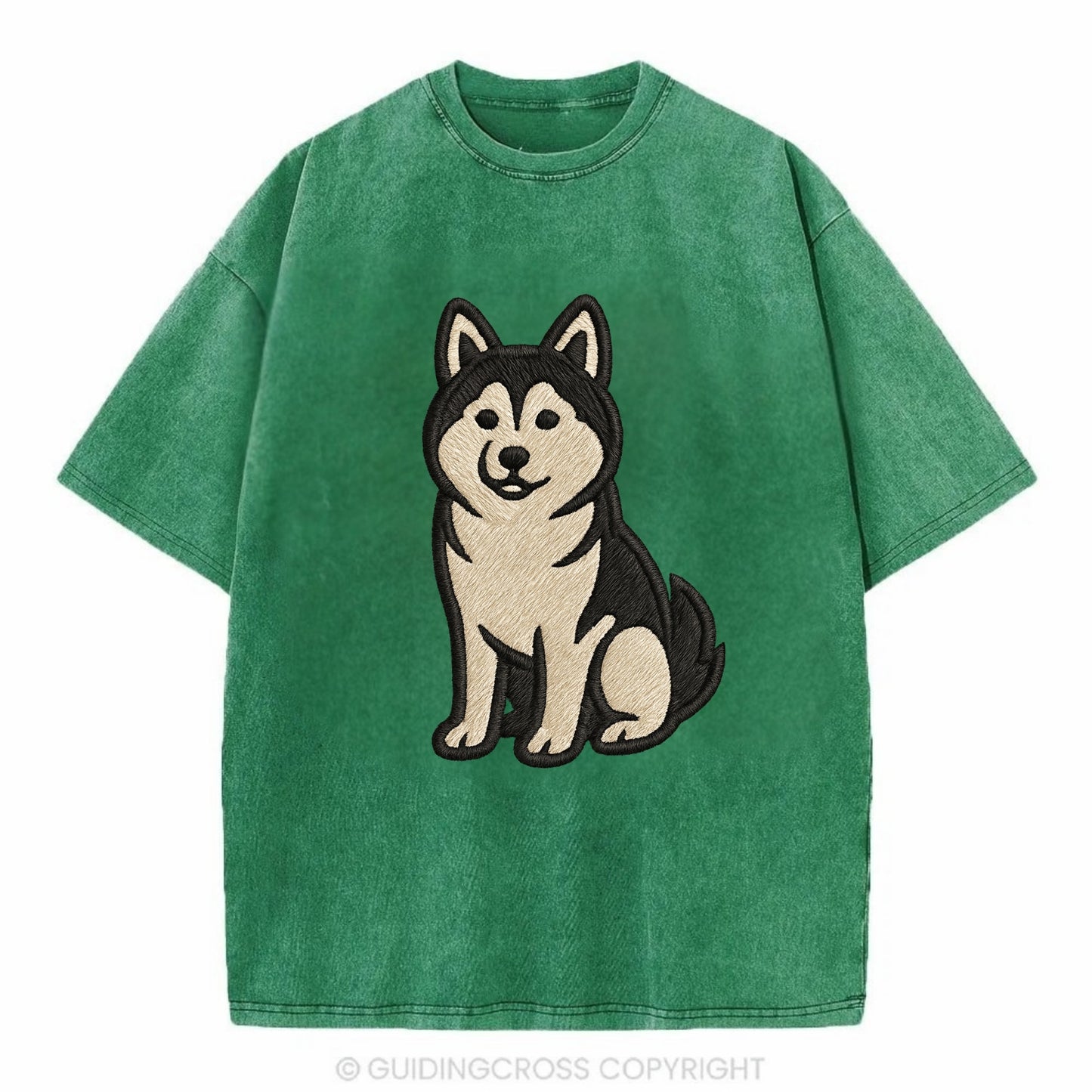 Pomsky - Pomeranian-Husky mix sitting po Vintage T-shirt - Forest Mist(Green)