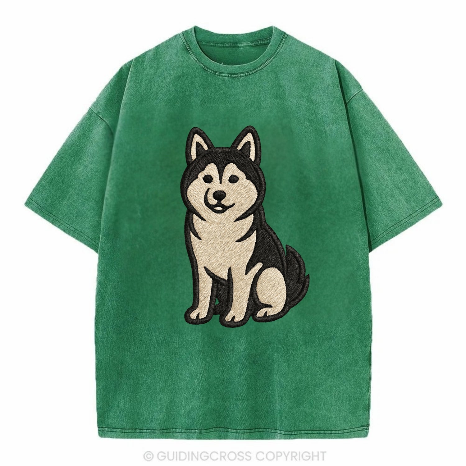 Pomsky - Pomeranian-Husky mix sitting po Vintage T-shirt - Forest Mist(Green)