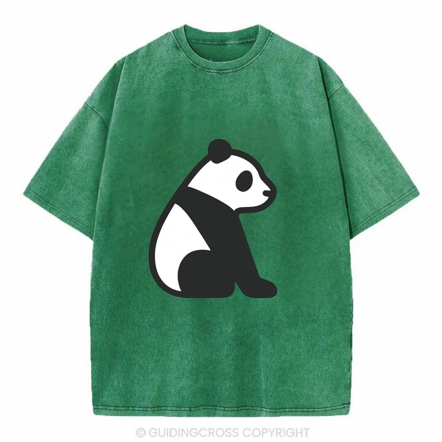 Panda - Black and white sitting pose flat side profile - Vintage T-shirt - Forest Mist(Green)