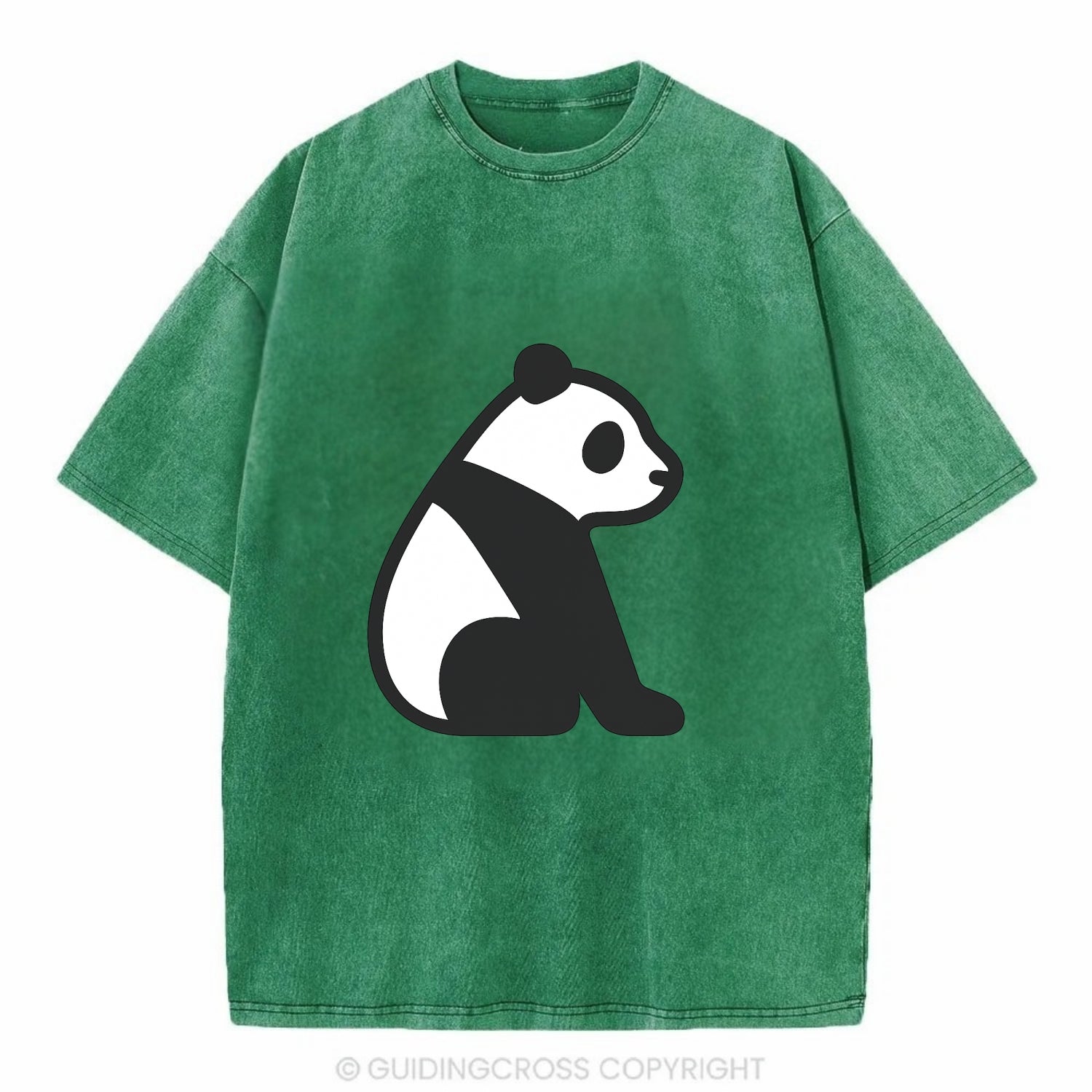 Panda - Black and white sitting pose flat side profile - Vintage T-shirt - Forest Mist(Green)