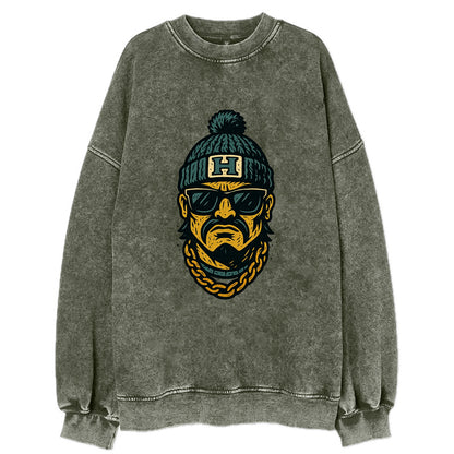 Honolulu Warrior wearing Hawaii beanie with H patch - Vintage Sweatshirt - Forest Mist(Green)
