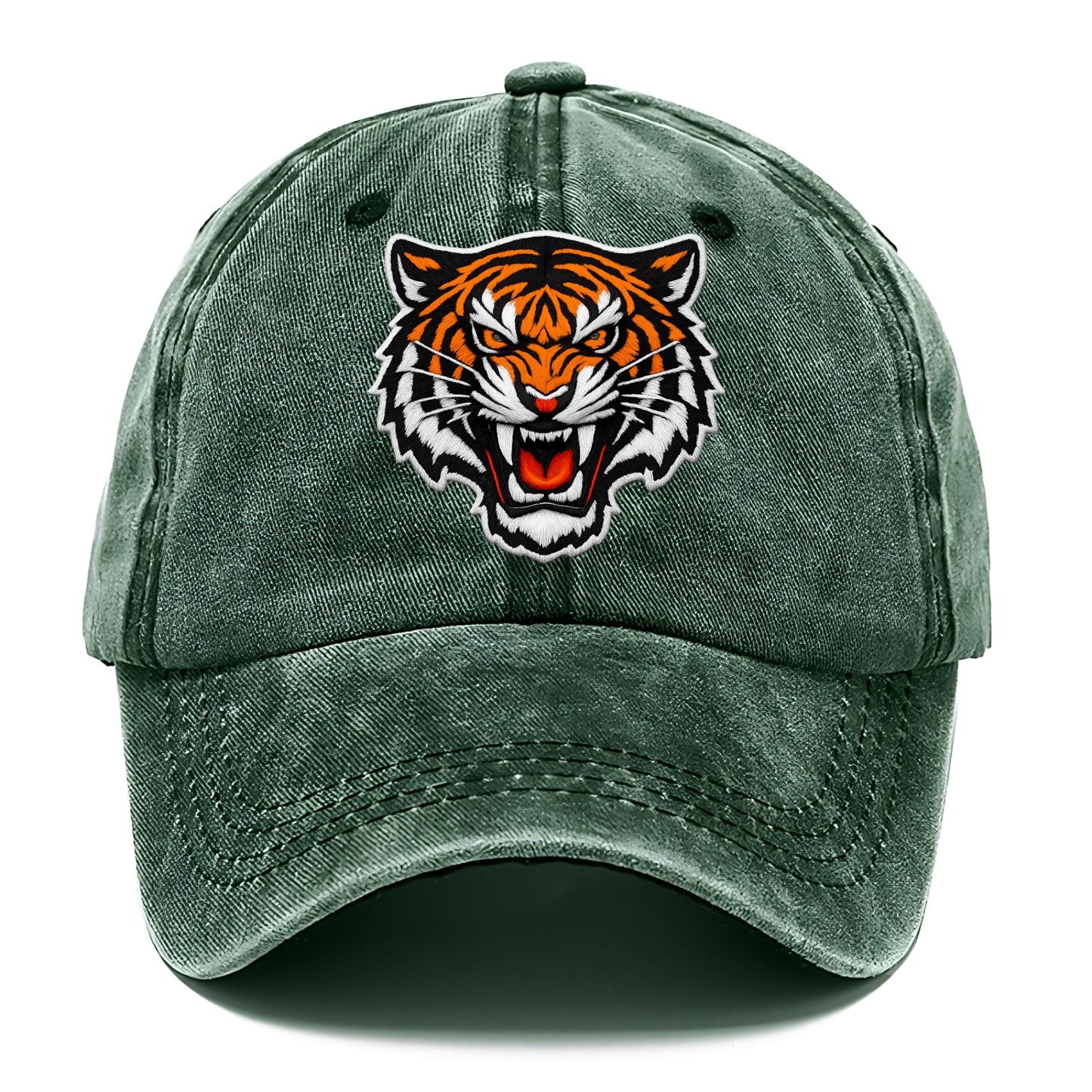 TIGER STRIPES FACE - fierce tiger face in orange, black and white , predator power - Classic Cap - Forest Mist(Green)