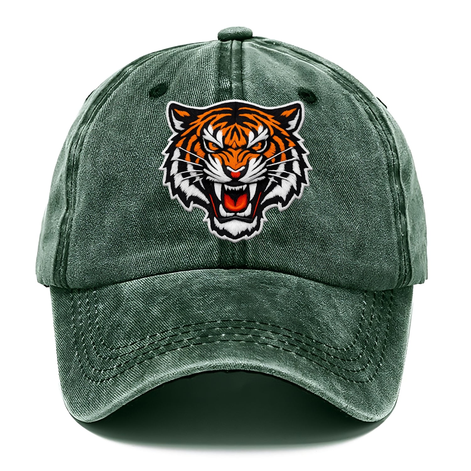 TIGER STRIPES FACE - fierce tiger face in orange, black and white , predator power - Classic Cap - Forest Mist(Green)