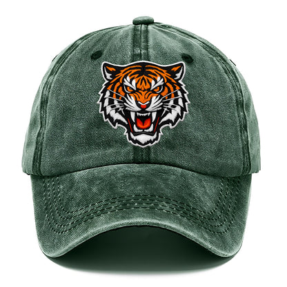 TIGER STRIPES FACE - fierce tiger face in orange, black and white , predator power - Classic Cap - Forest Mist(Green)