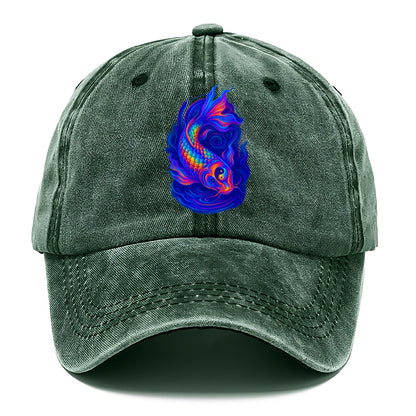 Sacred koi with scales reflecting rainbow prisms, yin-yang patterns in cosmic colors, - Classic Cap - Forest Mist(Green)