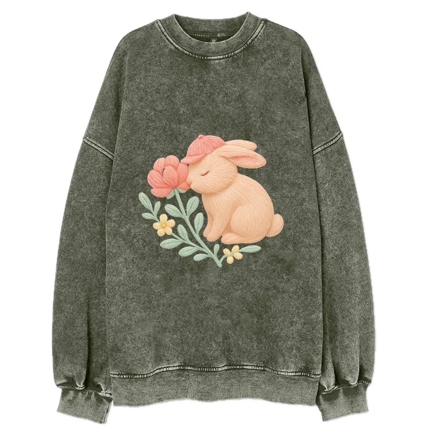 Peach Bunny - Vintage Sweatshirt - Forest Mist(Green)