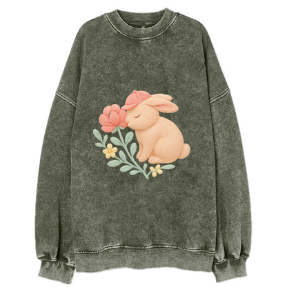Peach Bunny - Vintage Sweatshirt - Forest Mist(Green)
