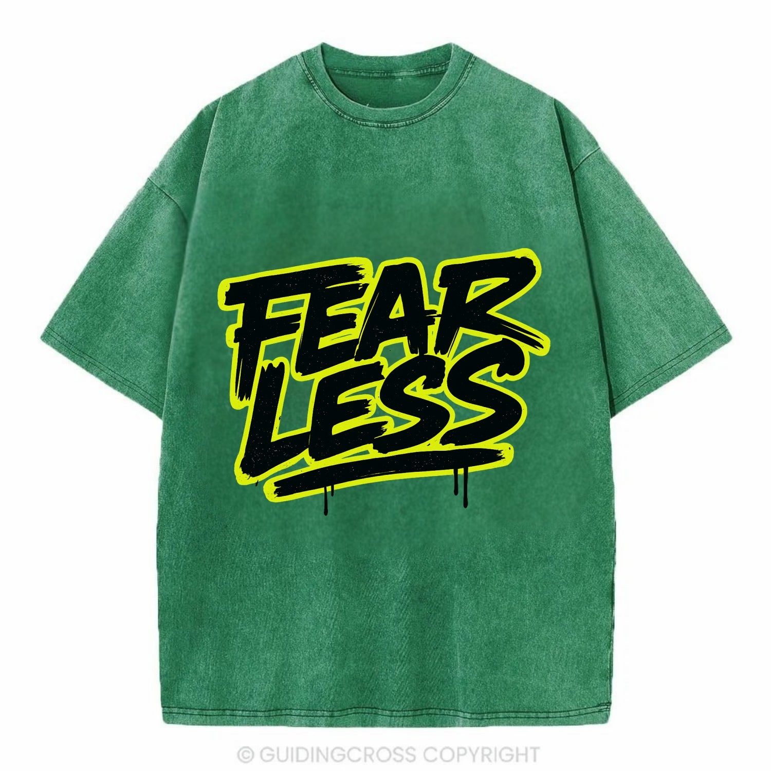 Bold typography design - "FEARLESS" - courage, bravery, facing challenges head on - Vintage T-shirt - Forest Mist(Green)