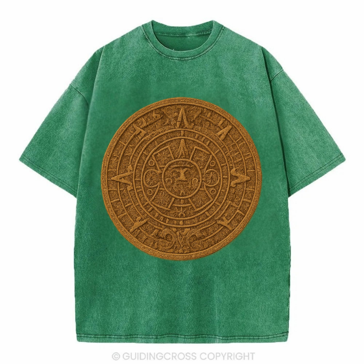 Aztec Calendar  - Vintage T-shirt - Forest Mist(Green)