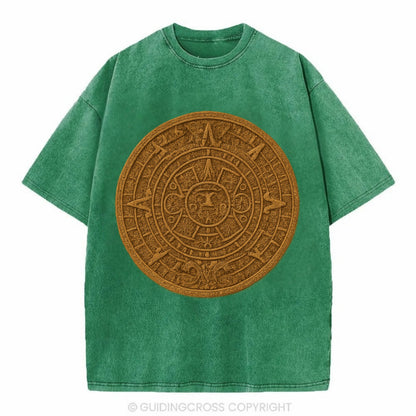 Aztec Calendar  - Vintage T-shirt - Forest Mist(Green)