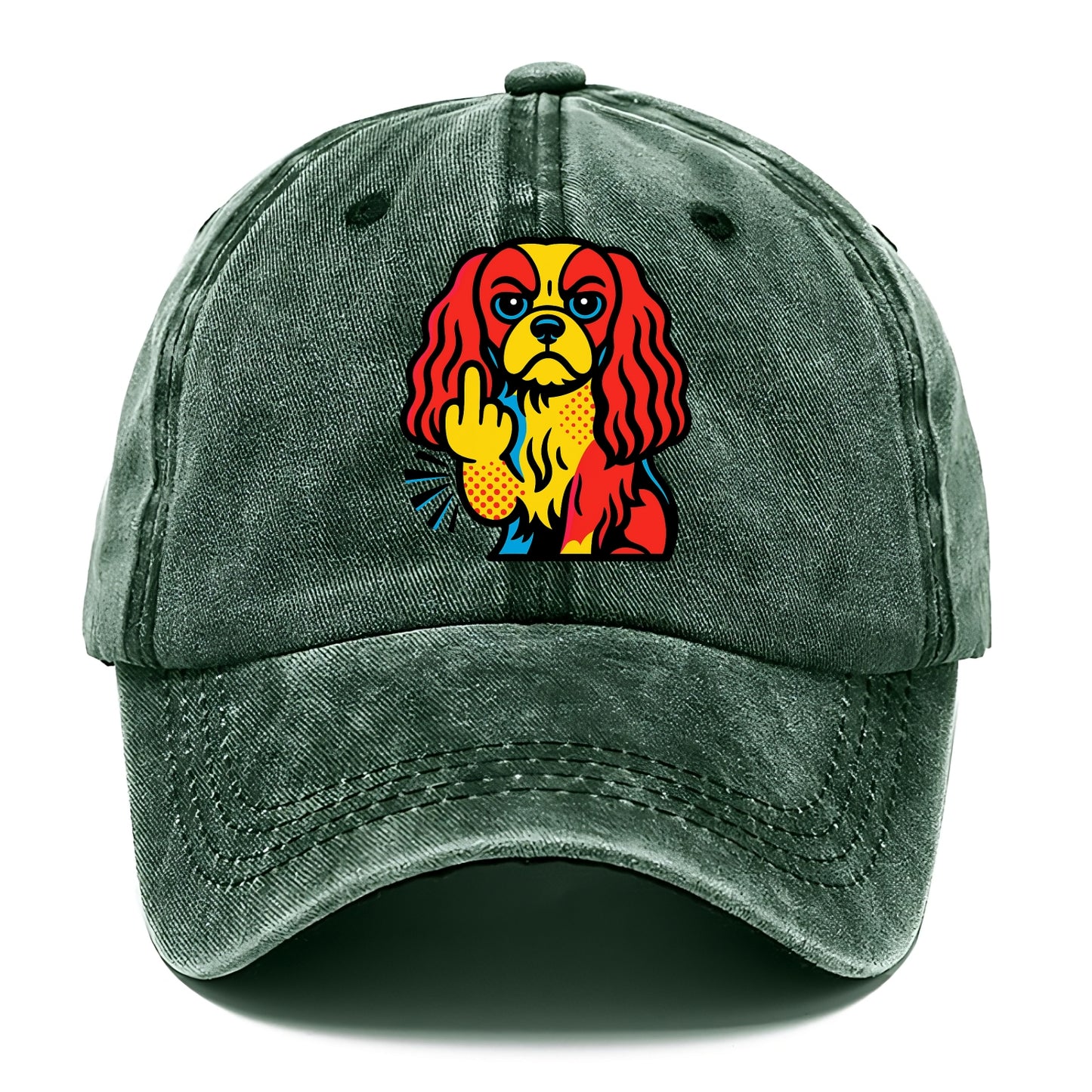 Cavalier King Charles Spaniel with long ears, regal paw giving finger - Classic Cap - Forest Mist(Green)